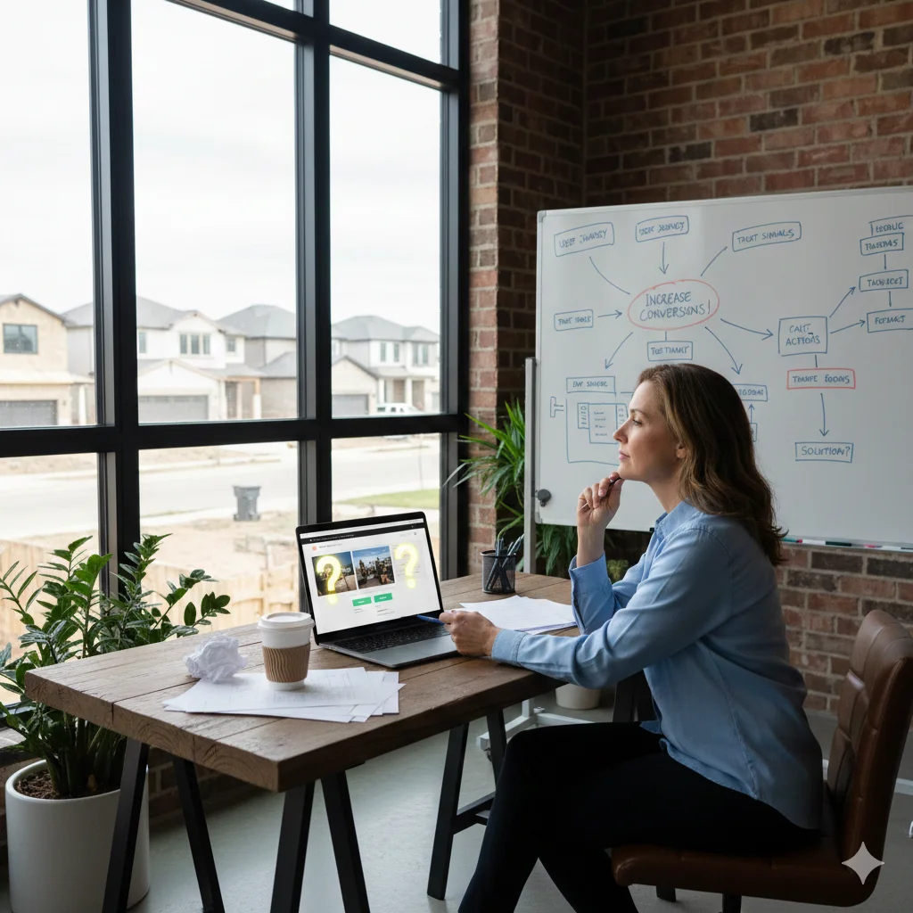 a home remodeling owner thinking of how to improve her website