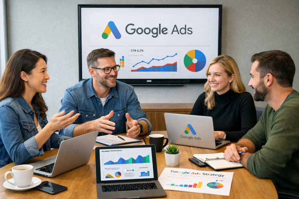 Google Ads experts meeting in an office in Los Angeles, CA