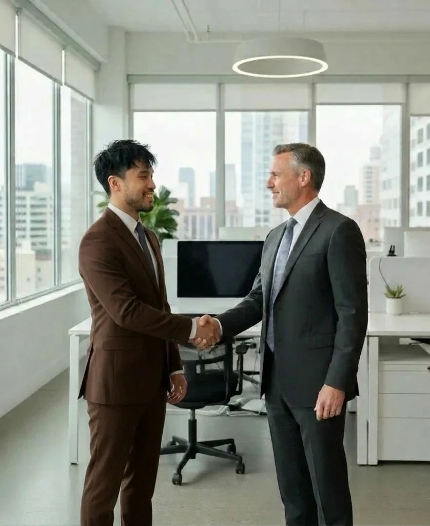 Michael Vale greeting remodeling contractor in Houston, TX office