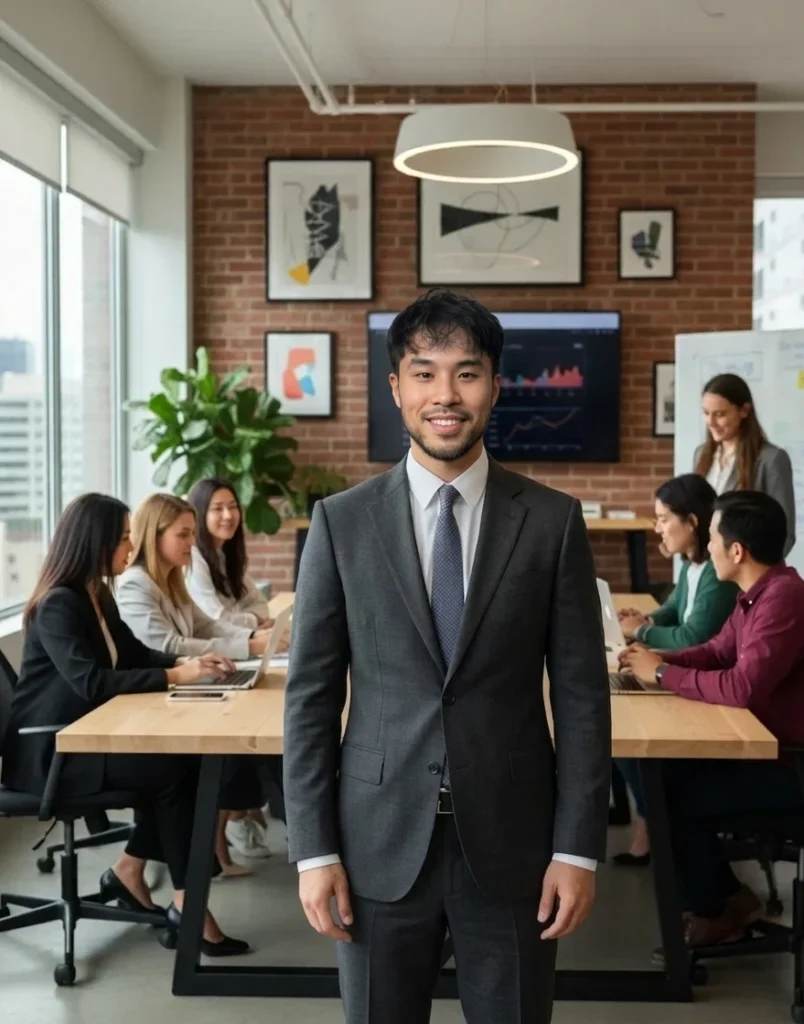 Michael Vale leading a strategy meeting with SEO specialists in Los Angeles, CA