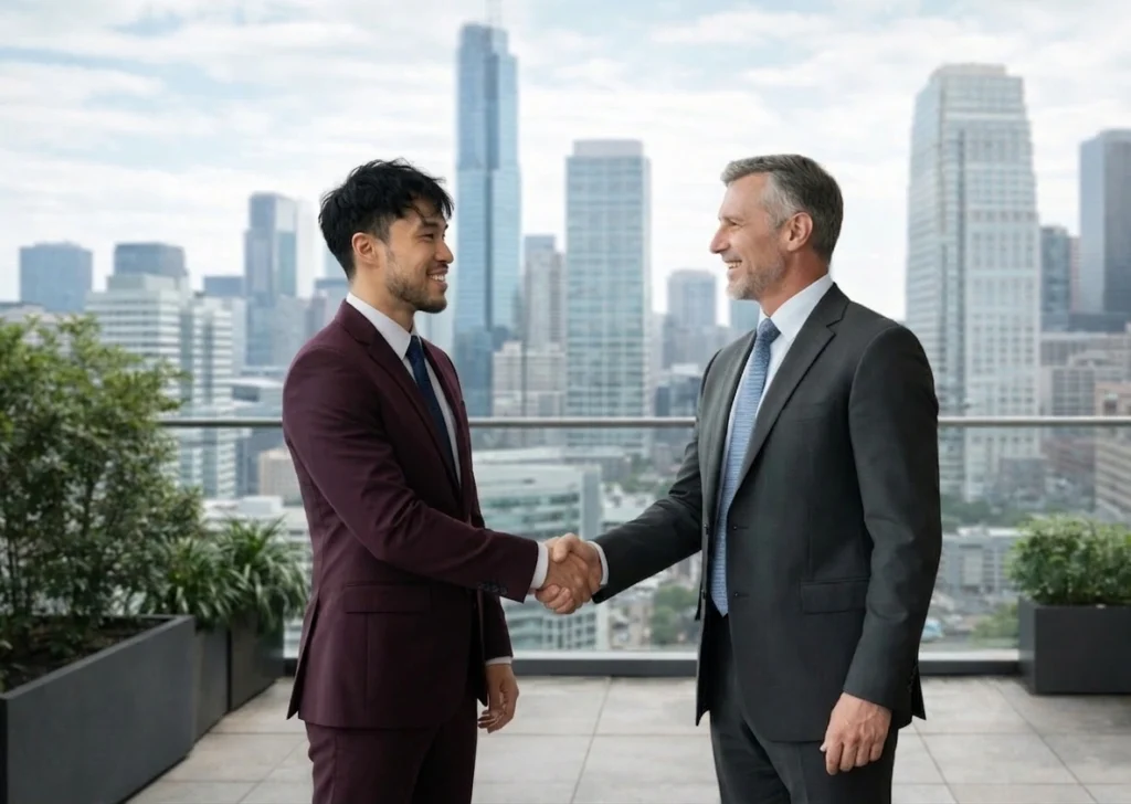 Michael Vale shaking hands with a satisfied home remodeling client in Los Angeles, CA