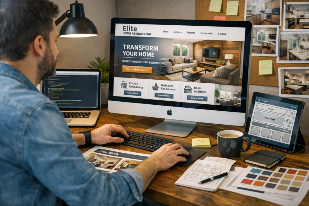 Web developer creating a custom remodeling website in Philadelphia, PA