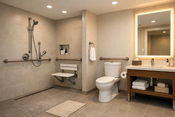 Accessible universal design bathroom remodel finished project
