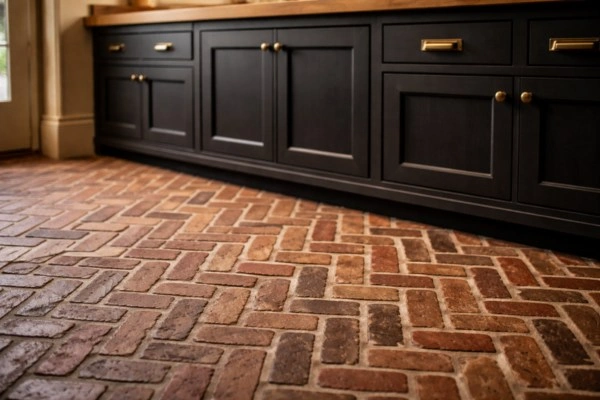 14 Home Remodel Design Trends for 2026 (And What They Actually Cost) 6 Herringbone brick floor with natural wood countertop