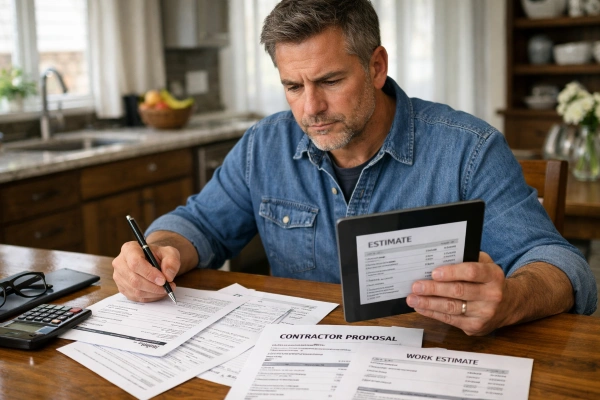 Homeowner comparing remodeling contractor estimates
