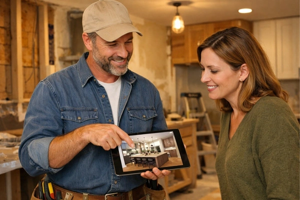 14 Questions To Ask Before Hiring a Remodeling Contractor In 2026 2 Remodeling contractor explaining design-build process to client
