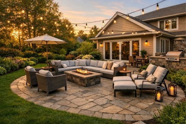 4 Common Types Of Remodeling Projects In 2026 | Costs & ROI 2 Completed stone paver patio project showing curb appeal remodeling results