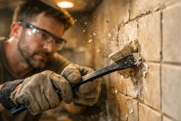 Homeowner doing DIY demolition during home remodel