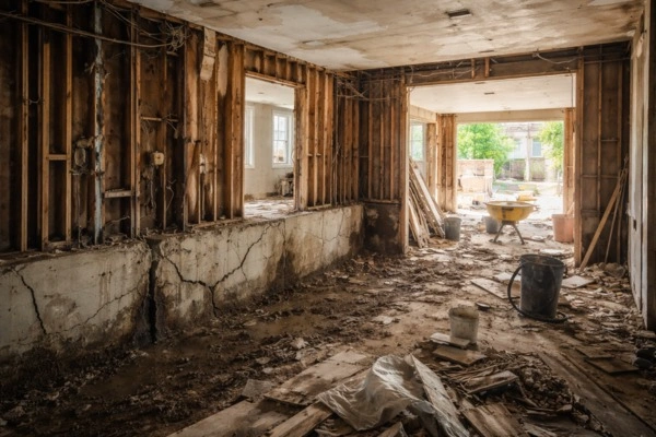 Home foundation damage exposed during renovation showing hidden remodel costs