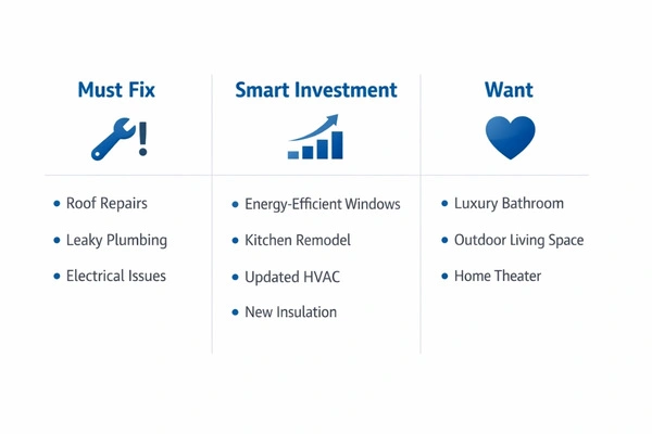 How To Plan A Home Remodel Budget In 2026 (Without Blowing It) 2 Home renovation priority framework infographic