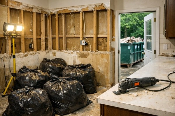 Cost To Remodel A Kitchen In 2026: What You'll Actually Spend 1 Kitchen demolition phase showing removed cabinets and construction debris