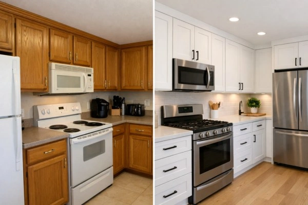 What Is The Most Expensive Part Of Remodeling A House In 2026? 2 Before and after kitchen remodel showing renovation costs