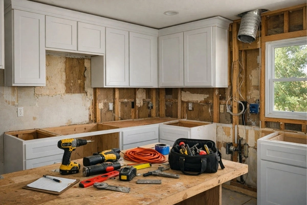 How To Plan A Home Remodel Budget In 2026 (Without Blowing It) 1 Kitchen remodel in progress showing new cabinet installation