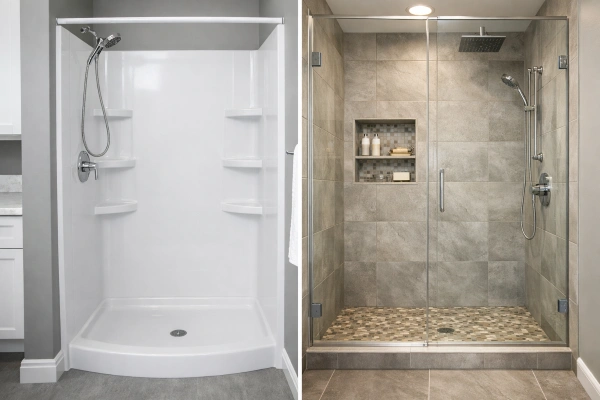 Prefab shower kit vs custom tile walk-in shower comparison