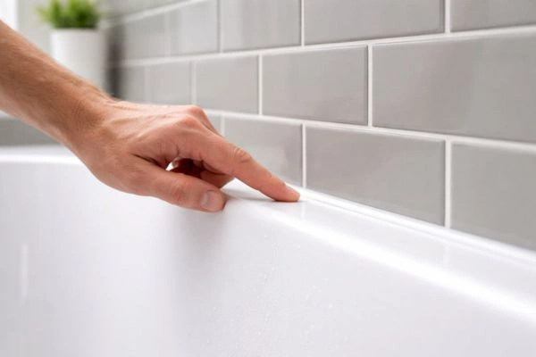 5 Home Remodeling Mistakes That Blow Budgets In 2026 (And How To Dodge Them) 6 Homeowner checking bathtub caulk as part of annual remodel maintenance routine