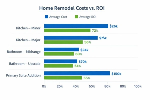 What Is The Most Expensive Part Of Remodeling A House In 2026? 3 Remodeling cost vs ROI comparison chart for 2025 projects