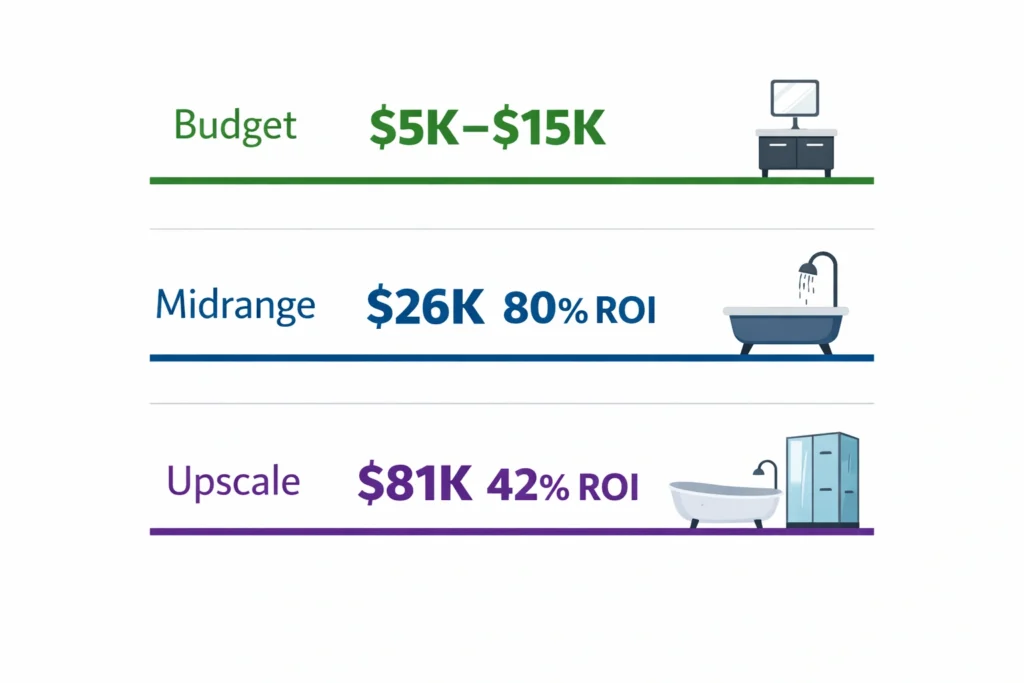 Bathroom remodel cost comparison infographic budget midrange upscale