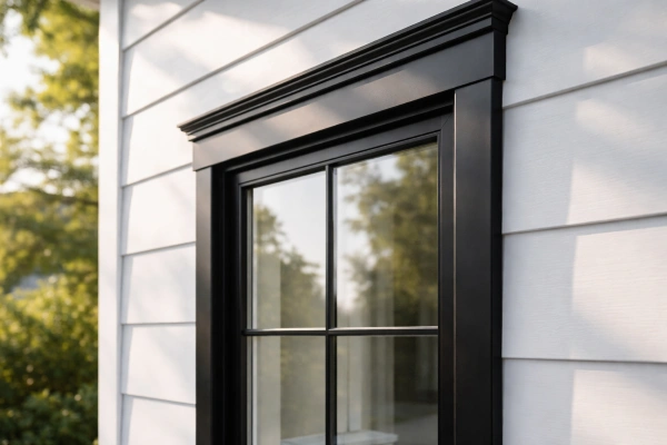 Fresh black window trim on white siding exterior update