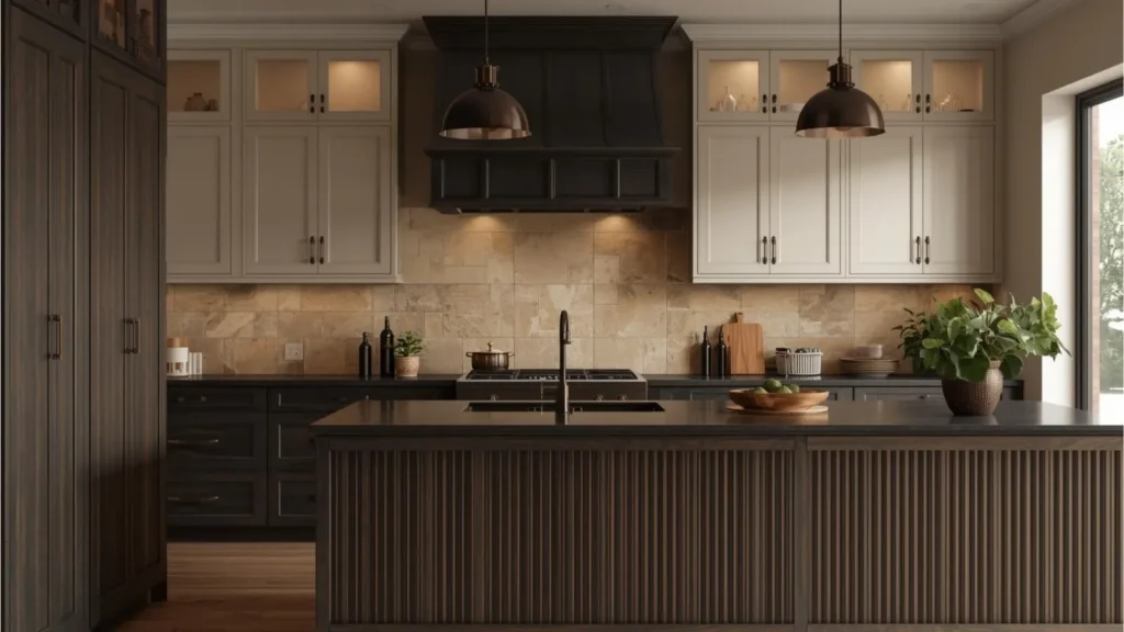 7 Best Kitchen Cabinet Color Ideas Worth Your Money In 2026 3 Espresso brown lower kitchen cabinet color ideas with cream uppers and bronze hardware