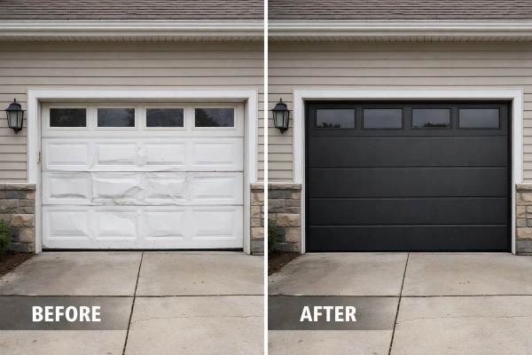 Garage door replacement before and after curb appeal