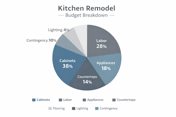 $25,000 kitchen remodel budget breakdown chart by category