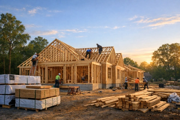 New construction home framing showing cost of building vs remodeling