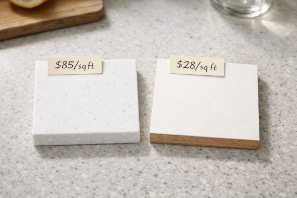 Quartz vs laminate countertop cost comparison for kitchen remodel