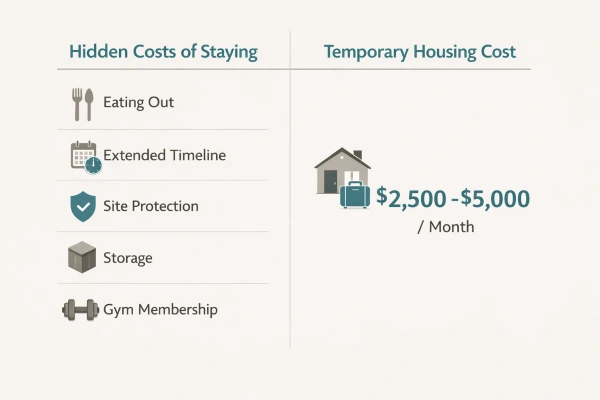 Infographic comparing hidden costs of staying home vs temporary housing during remodel