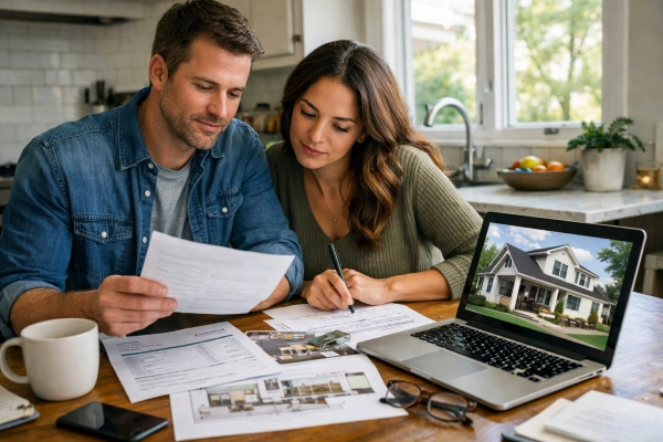 Homeowners reviewing exterior remodel cost estimates