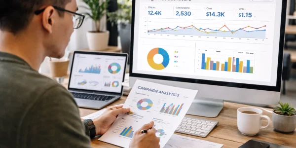 Google Ads consultant studying ad performance reports in Jacksonville, FL