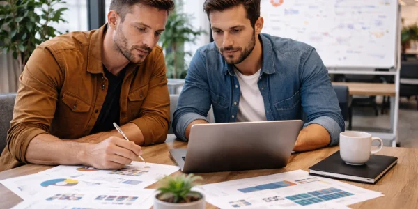 SEO team discussing search engine strategies in an office in Jacksonville, FL